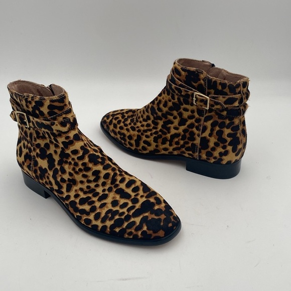 JJill Leopard Print Ankle Boot women 7 cow fur festival Casual office retro boho - Picture 3 of 16